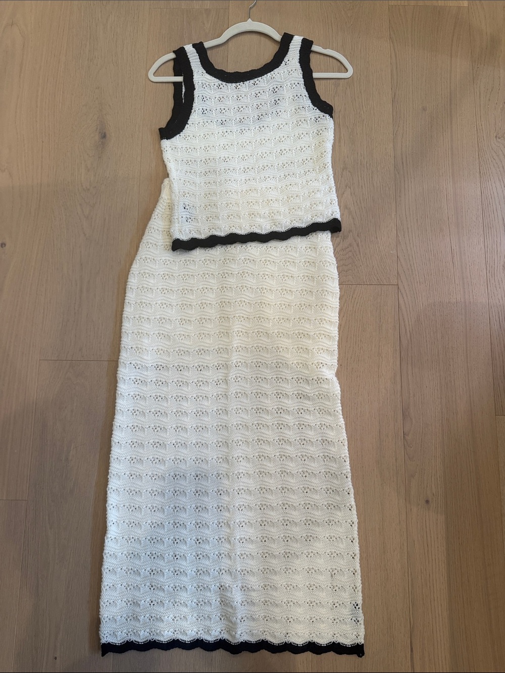 Commense White Crochet Two-Piece Dress with Black Trim